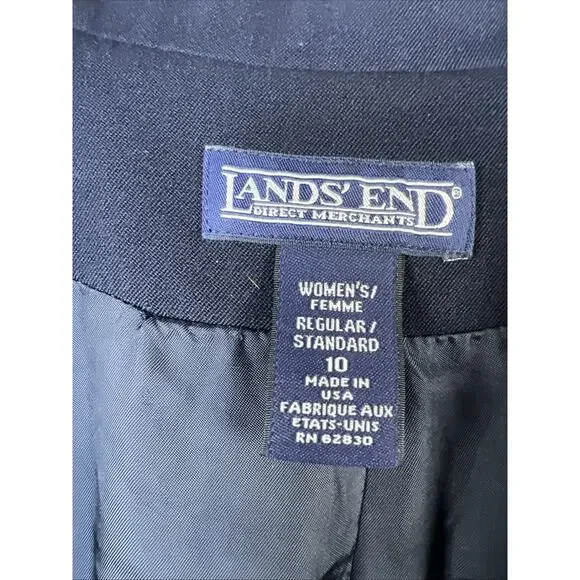 Lands End Womens 100% Wool one Button black Traditional Blazer USA Size 10 - Picture 3 of 10
